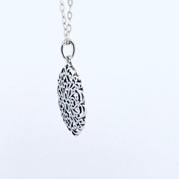 Estate Sterling Silver Filigree Pendant Necklace, 24” Oval Link Chain, Italy, 4. - Picture 4 of 13